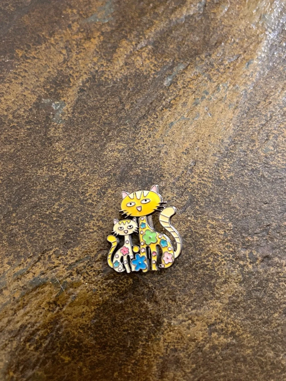 Vintage Yellow Floral Cat Enamel Pin/Brooch - Pets Cat Accessory